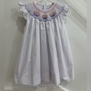 Petit Ami Easter Dress with Purple and Pink Embroidery